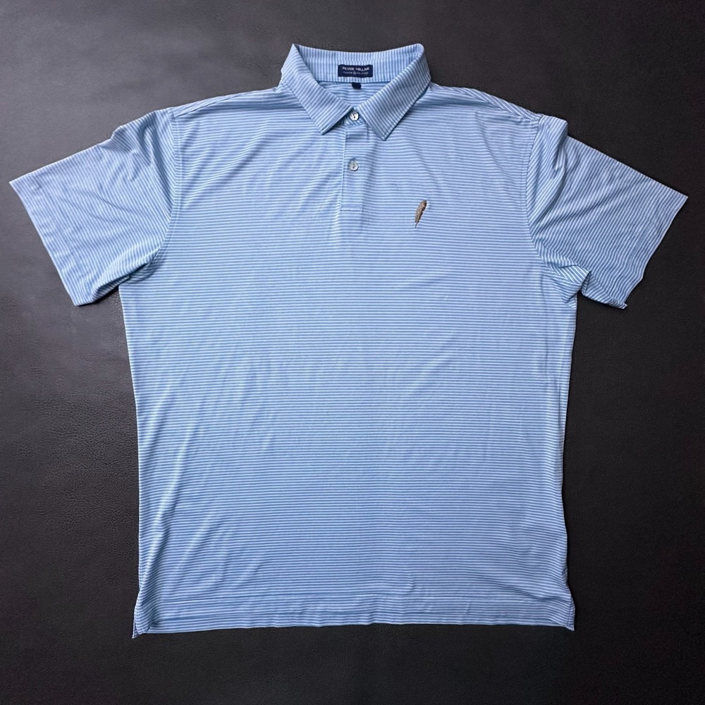 Peter Millar Crown Crafted Polo Mens XL Blue Striped Performance Golf Shirt